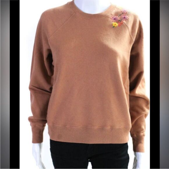 Revolve Something Navy Embroidered Camel Crew Neck Sweater Sweatshirt Size M - Picture 2 of 8